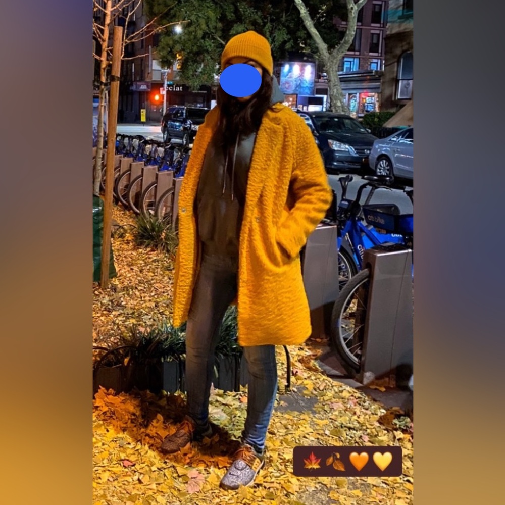 Magaschoni Mustard Yellow Double-breasted Teddy Coat Longline Casual Women's M